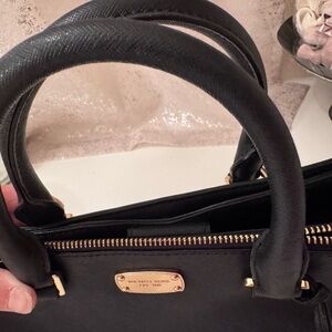 Michael Kors Kellen Black Satchel with Gold Accents and Crossbody strap
